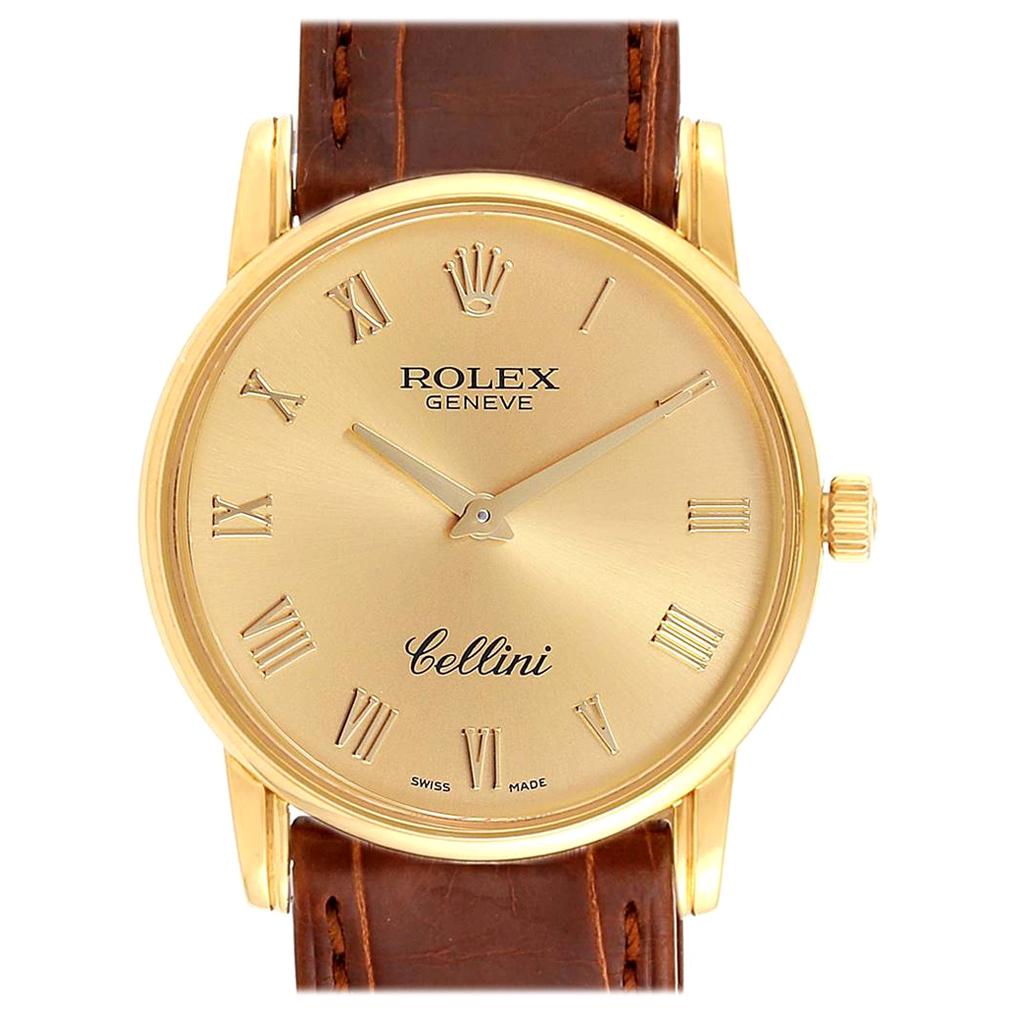 Rolex Cellini Classic 18 Karat Yellow Gold Roman Dial Watch 5116 Box Papers