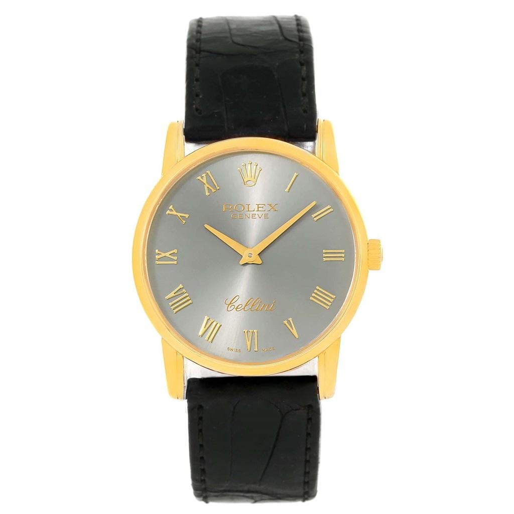 Rolex Cellini Classic 18 Karat Yellow Gold Slate Dial Watch 5116 For Sale 8