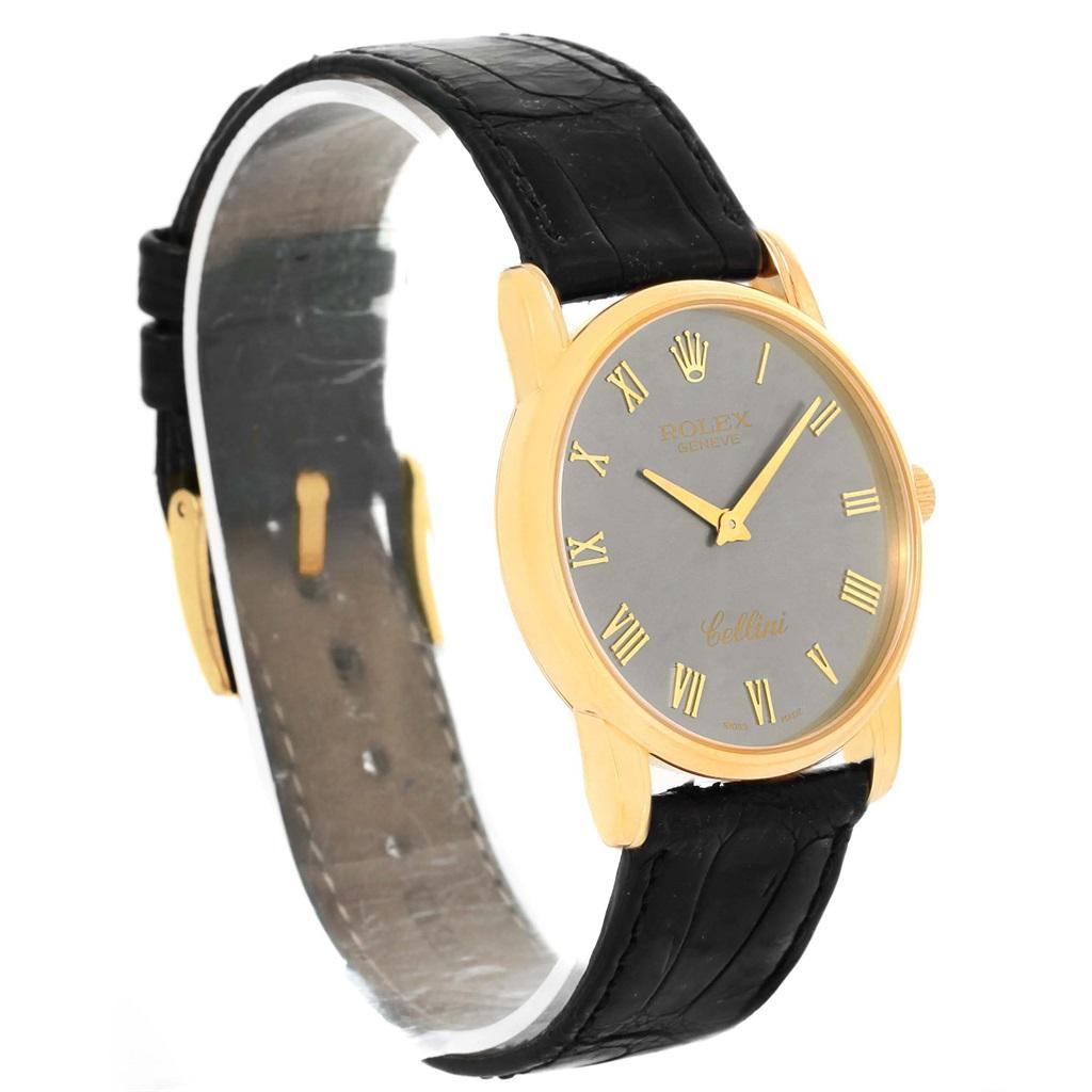Men's Rolex Cellini Classic 18 Karat Yellow Gold Slate Dial Watch 5116 For Sale