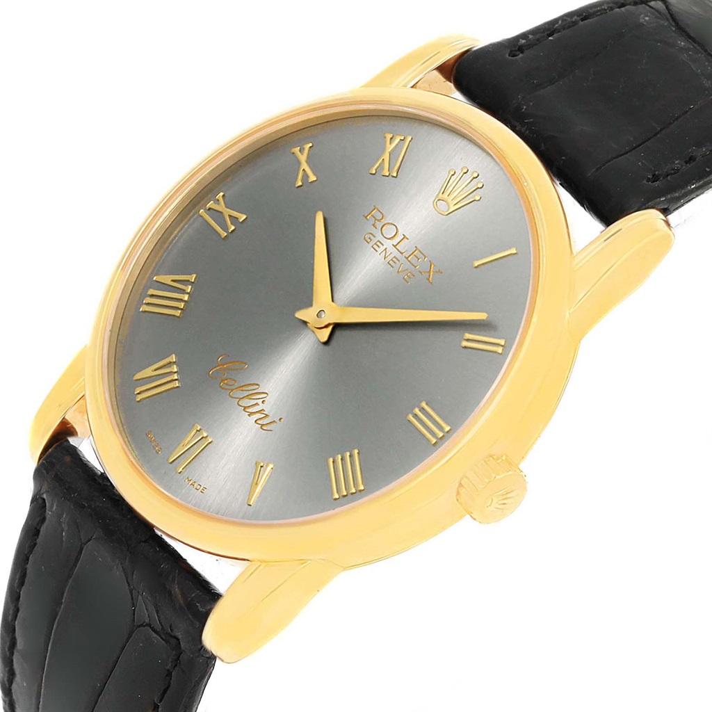 Rolex Cellini Classic 18 Karat Yellow Gold Slate Dial Watch 5116 For Sale 2