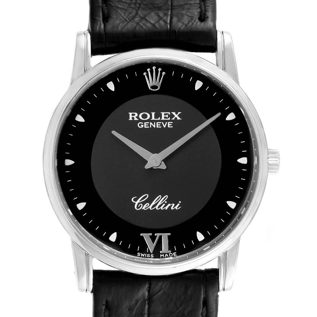 Rolex Cellini Classic 18 Karat White Gold Black Dial Men’s Watch 5116 In Excellent Condition In Atlanta, GA