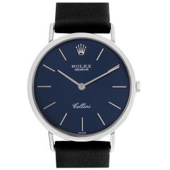 Vintage Rolex Cellini Classic 18 Karat White Gold Blue Dial Men's Watch 4112