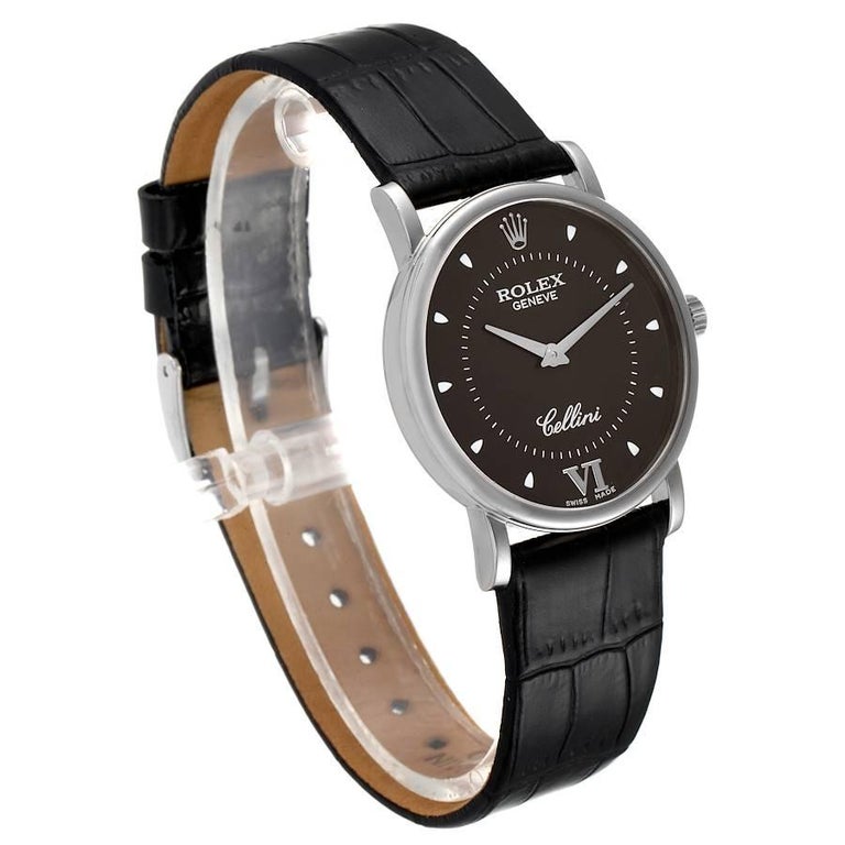 Rolex Cellini Classic 18k White Gold Brown Dial Unisex Watch 5115 In Excellent Condition For Sale In Atlanta, GA