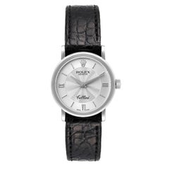 Rolex Cellini Classic 18k White Gold Silver Dial Black Strap Ladies Watch 6110