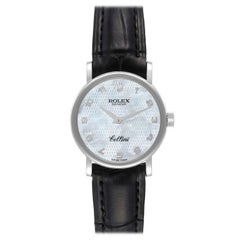 Rolex Cellini Classic 18k White Gold Silver Dial Black Strap Ladies Watch 6110