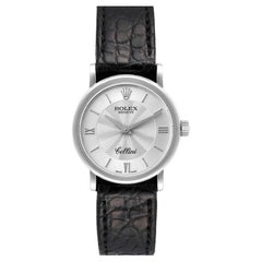 Rolex Cellini Classic 18k White Gold Silver Dial Black Strap Ladies Watch 6110