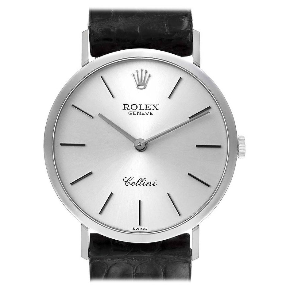 Rolex Cellini Klassische 18k Weißgold Silber Zifferblatt Herrenuhr 4112 Papiere im Angebot