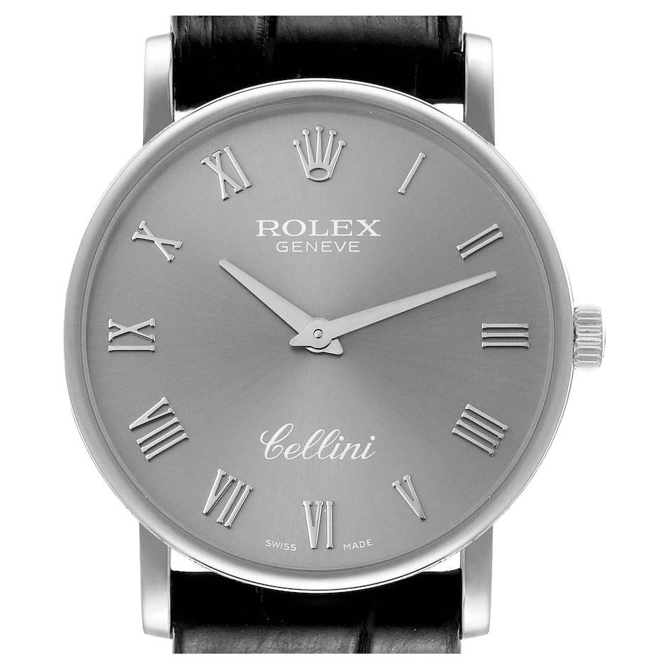 Rolex Cellini Classic 18K White Gold Slate Roman Dial Mens Watch 5115