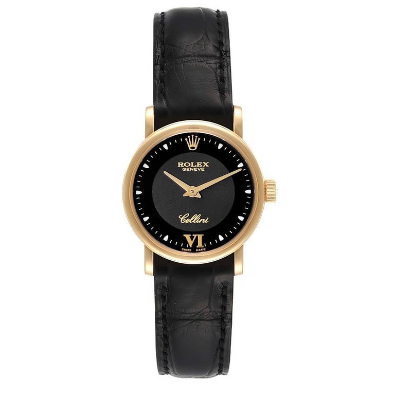 Rolex Cellini Classic 18k Yellow Gold Black Dial Ladies Watch 6110 Card at  1stDibs | rolex geneve cellini, rolex cellini black dial