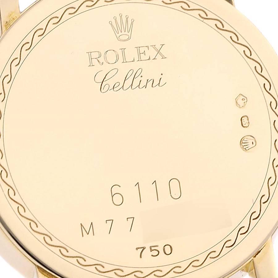 Rolex Cellini Classic 18k Yellow Gold Black Dial Ladies Watch 6110 Card In Excellent Condition In Atlanta, GA