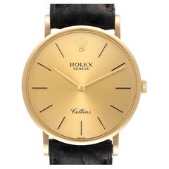 Vintage Rolex Cellini Classic 18k Yellow Gold Black Strap Mens Watch 5112