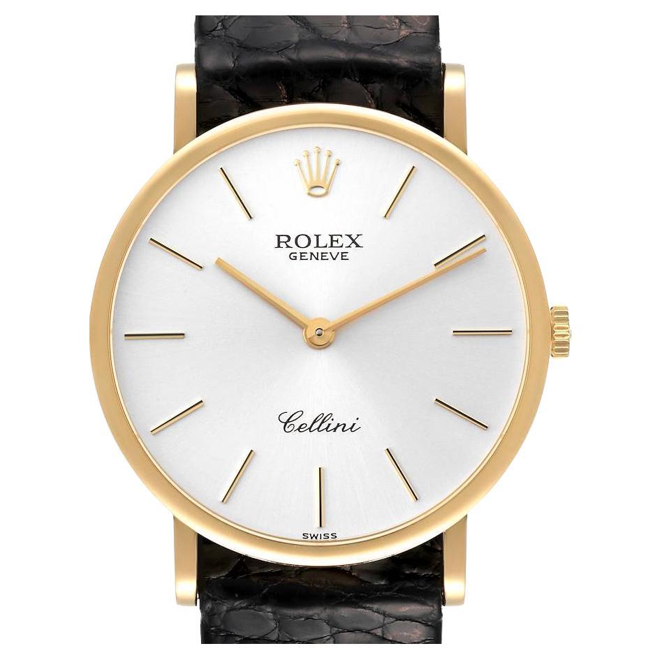Rolex Cellini Classic 18k Yellow Gold Black Strap Mens Watch 5112