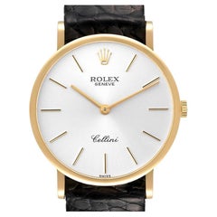Vintage Rolex Cellini Classic 18k Yellow Gold Black Strap Mens Watch 5112