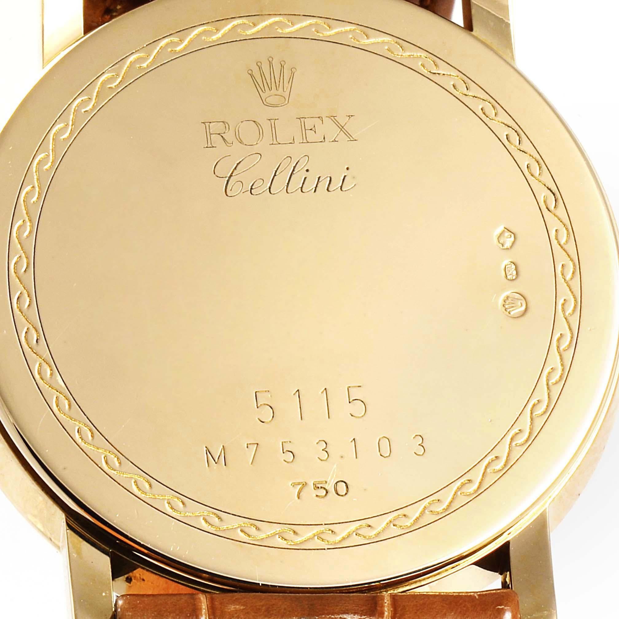 Rolex Cellini Classic Yellow Gold Brown Strap Men's Watch 5115 1