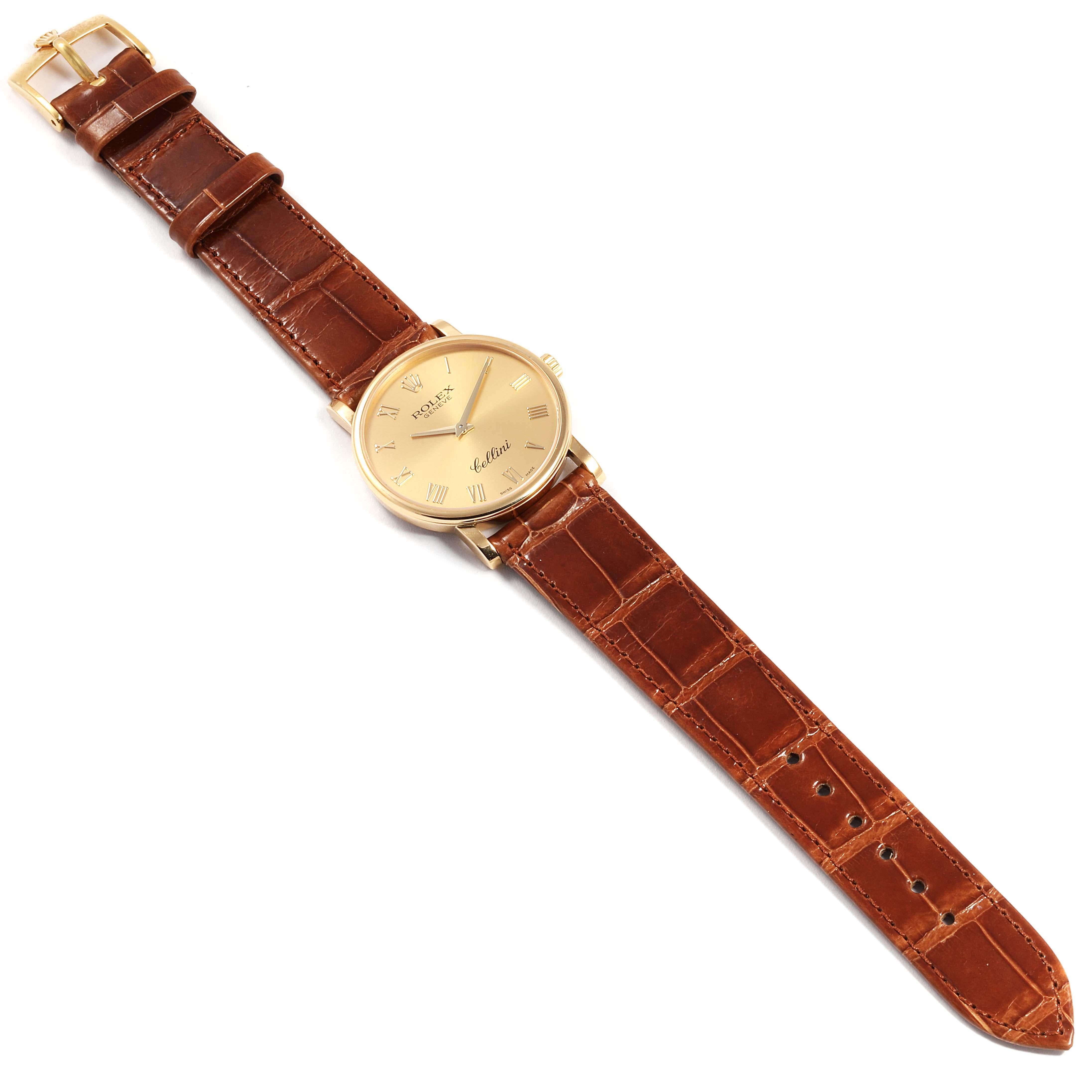 Rolex Cellini Classic Yellow Gold Brown Strap Men's Watch 5115 3