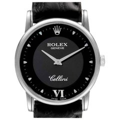 Rolex Cellini Classic Black Dial 18K White Gold Mens Watch 5116