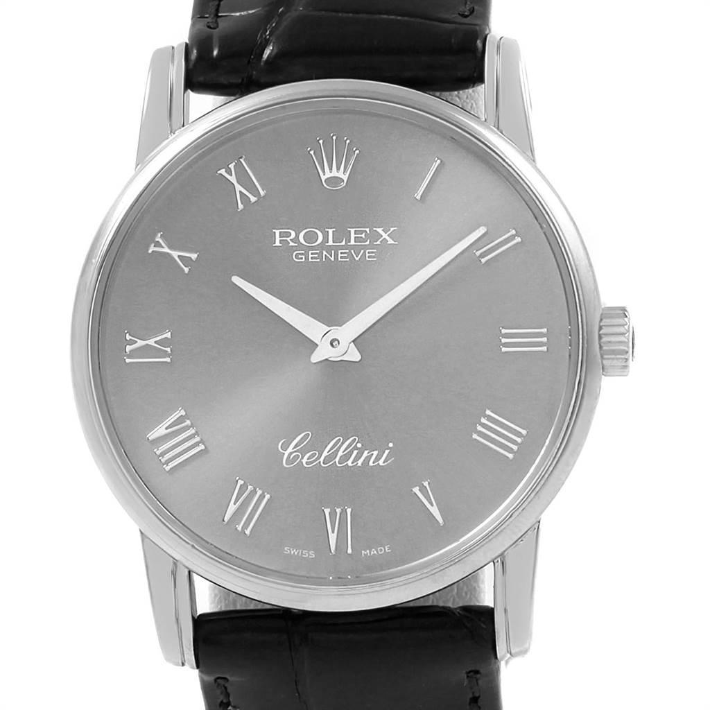 Rolex Cellini Classic Slate Dial 18 Karat White Gold Men’s Watch 5116 In Excellent Condition In Atlanta, GA