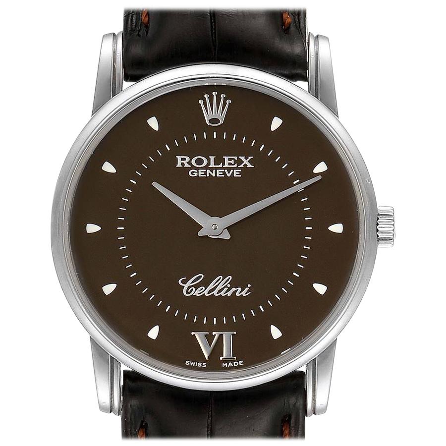 Rolex Cellini Classic White Gold Brown Dial Watch 5116 Papers For Sale