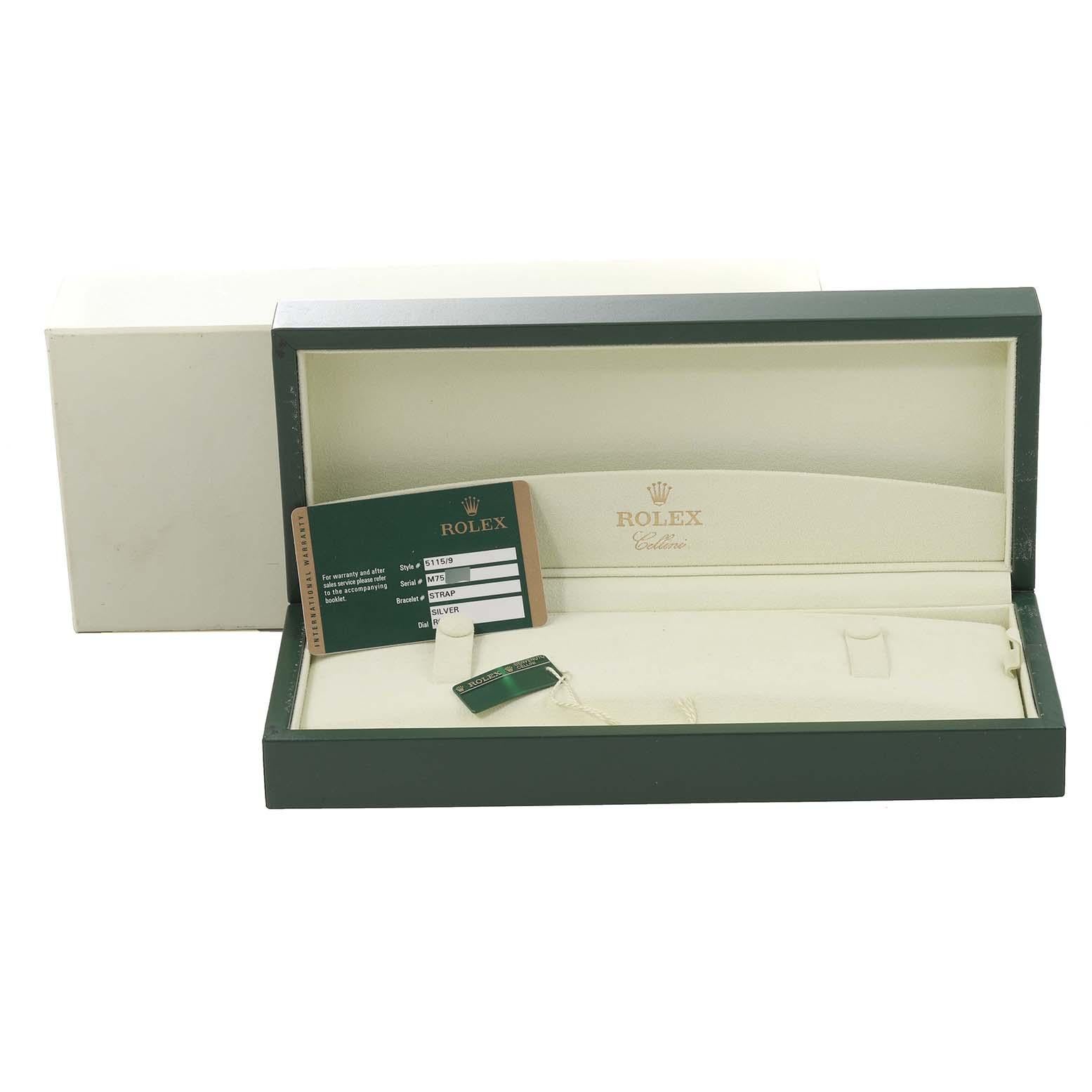 Rolex Cellini Classic White Gold Decorated Silver Dial Mens Watch 5115 Box Card For Sale 7