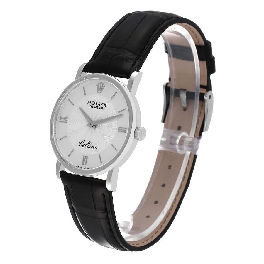Rolex Cellini Klassische Weißgold-Herrenuhr 5115 mit verziertem Silber-Zifferblatt und Boxkarte im Angebot 1