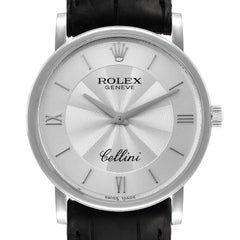 Rolex Cellini Klassische Weißgold-Herrenuhr 5115 mit verziertem Silber-Zifferblatt und Boxkarte