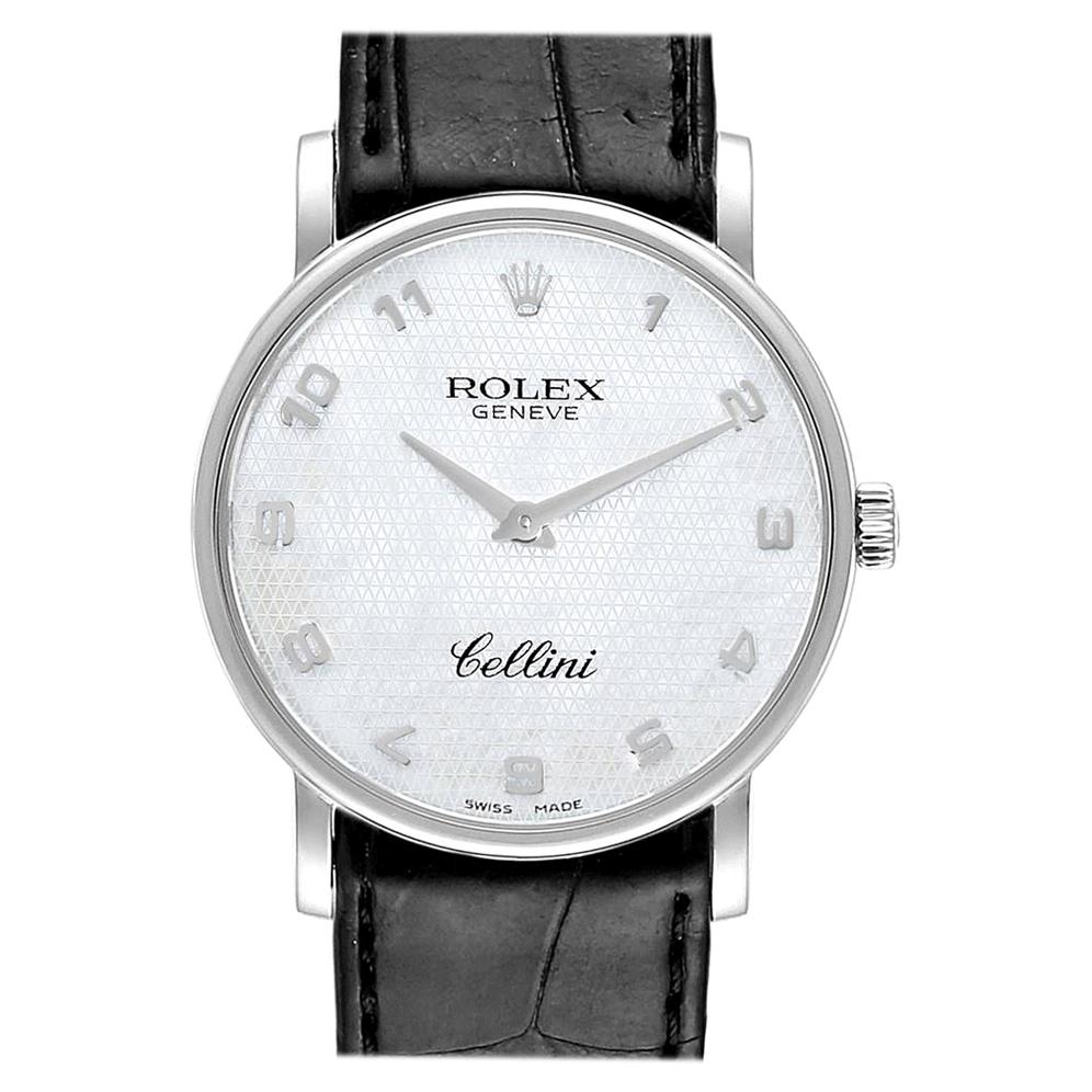 Rolex Cellini Classic White Gold MOP Dial Black Strap Men's Watch, 5115 For Sale