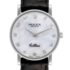 Rolex Montre Cellini classique pour homme en or blanc avec cadran en nacre et carte boîte 5115