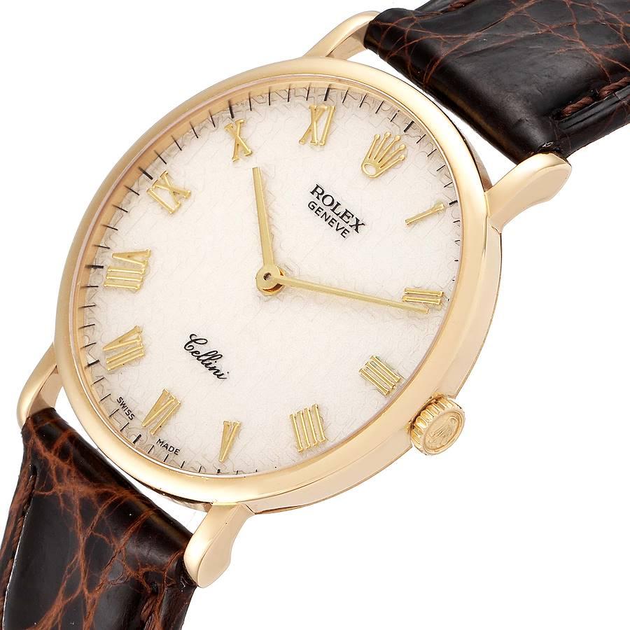 Men's Rolex Cellini Classic Yellow Gold Anniversary Dial Black Strap Watch 5112