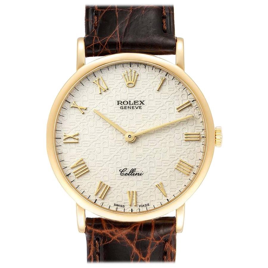 Rolex Cellini Classic Yellow Gold Anniversary Dial Black Strap Watch 5112