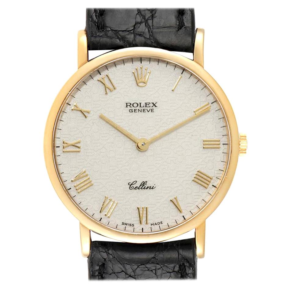 Rolex Cellini Classic Yellow Gold Anniversary Dial Black Strap Watch 5112