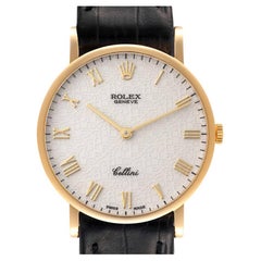 Vintage Rolex Cellini Classic Yellow Gold Anniversary Dial Black Strap Watch 5112