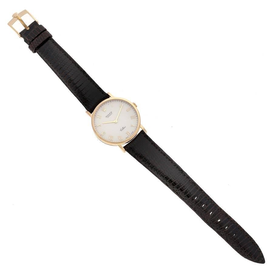 Rolex Cellini Klassische Gelbgold Jahrestag-Uhr mit braunem Riemen 5112 im Angebot 6