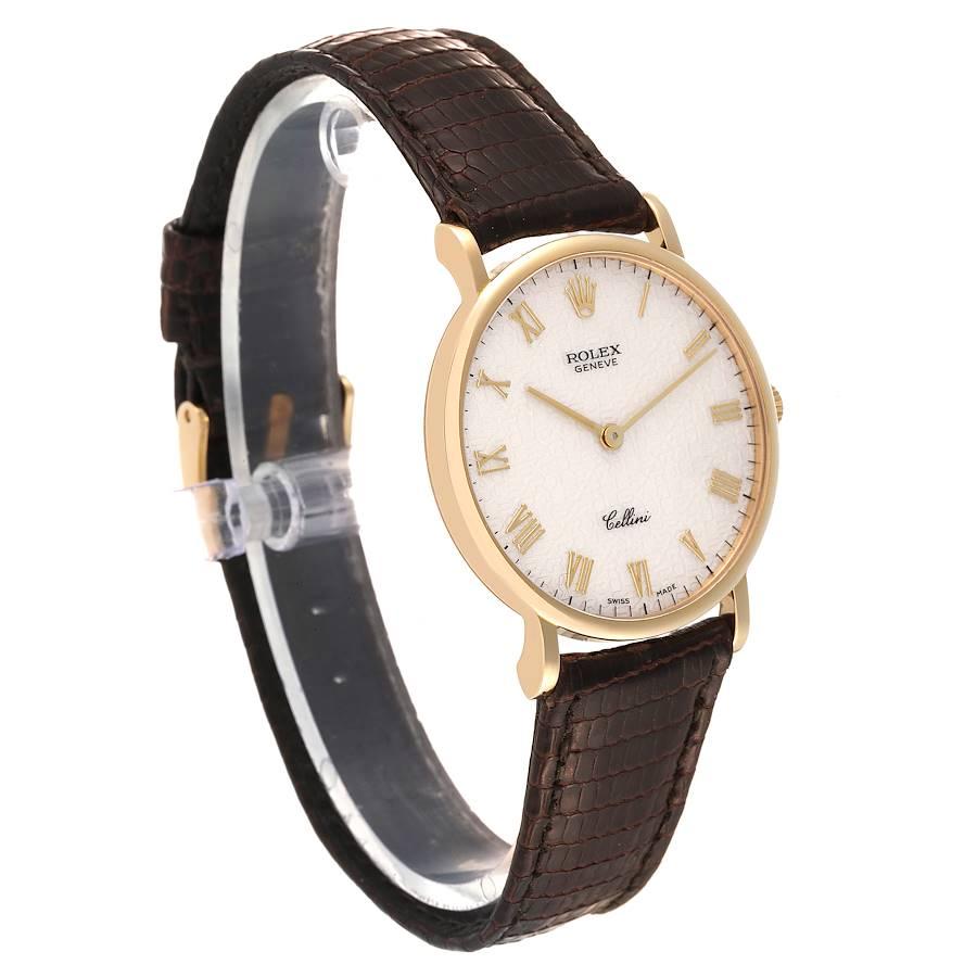 Rolex Cellini Klassische Gelbgold Jahrestag-Uhr mit braunem Riemen 5112 im Zustand „Hervorragend“ im Angebot in Atlanta, GA
