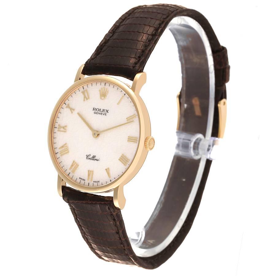Rolex Cellini Klassische Gelbgold Jahrestag-Uhr mit braunem Riemen 5112 Herren im Angebot