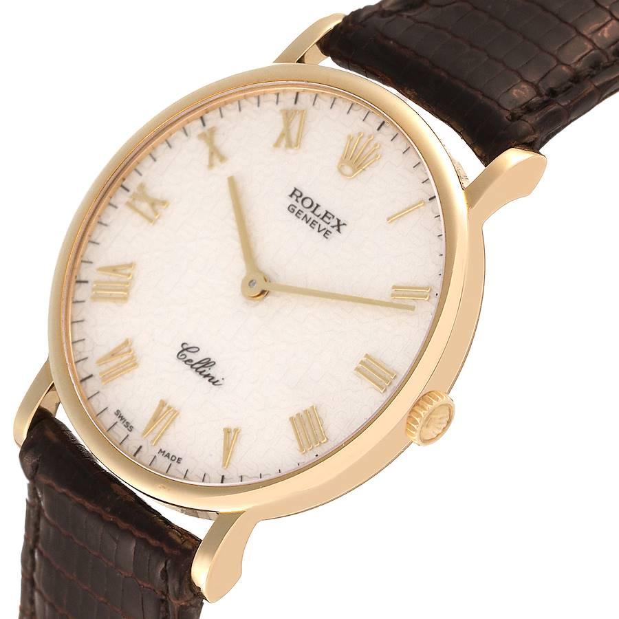 Rolex Cellini Klassische Gelbgold Jahrestag-Uhr mit braunem Riemen 5112 im Angebot 1