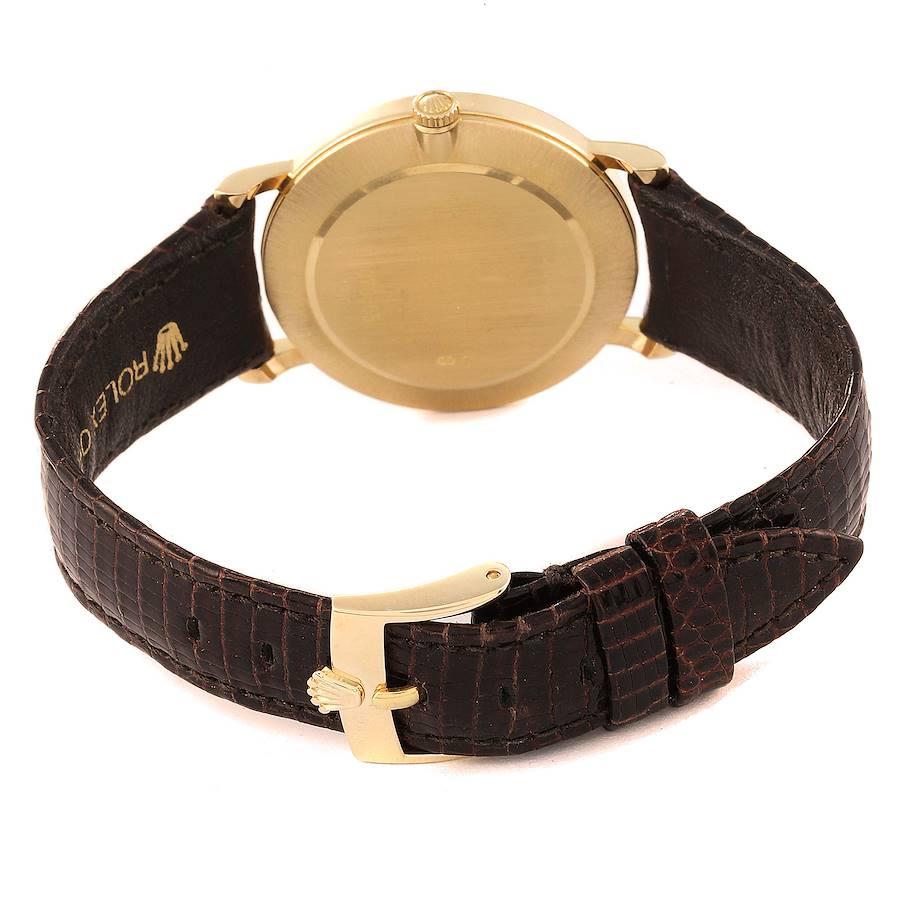 Rolex Cellini Klassische Gelbgold Jahrestag-Uhr mit braunem Riemen 5112 im Angebot 4