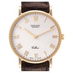 Rolex Cellini Klassische Gelbgold Jahrestag-Uhr mit braunem Riemen 5112