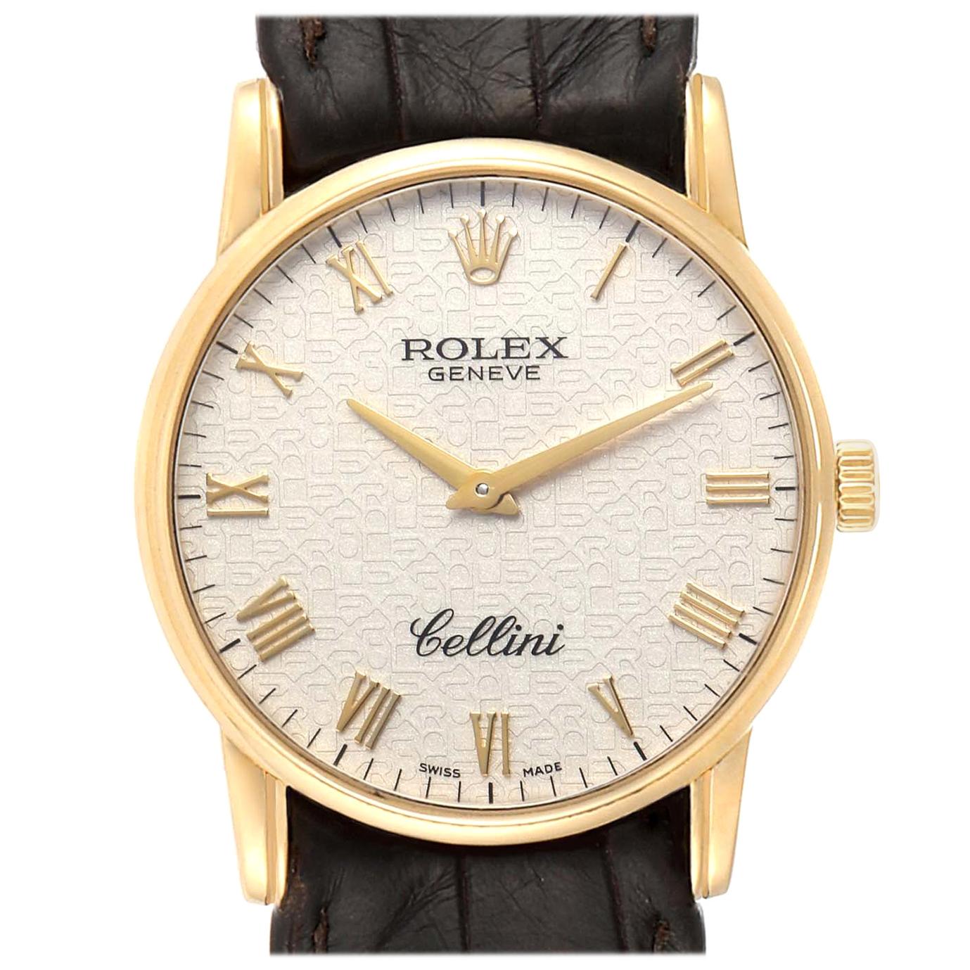 Rolex Cellini Classic Yellow Gold Anniversary Dial Brown Strap Watch 5116