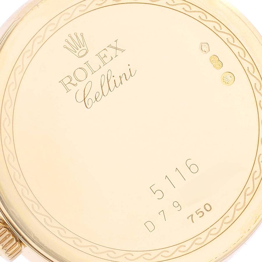 Rolex Cellini Classic Yellow Gold Black Dial Mens Watch 5116 Card In Excellent Condition For Sale In Atlanta, GA