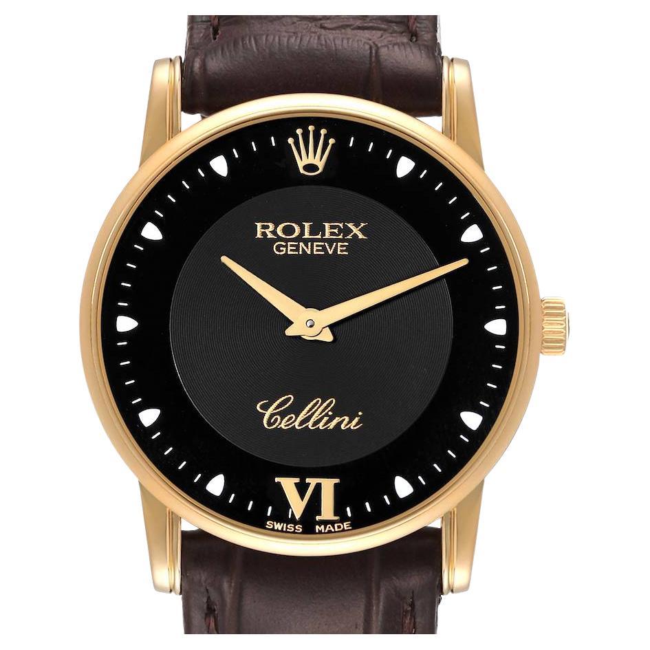 Rolex Cellini Classic Yellow Gold Black Dial Mens Watch 5116 Card For Sale