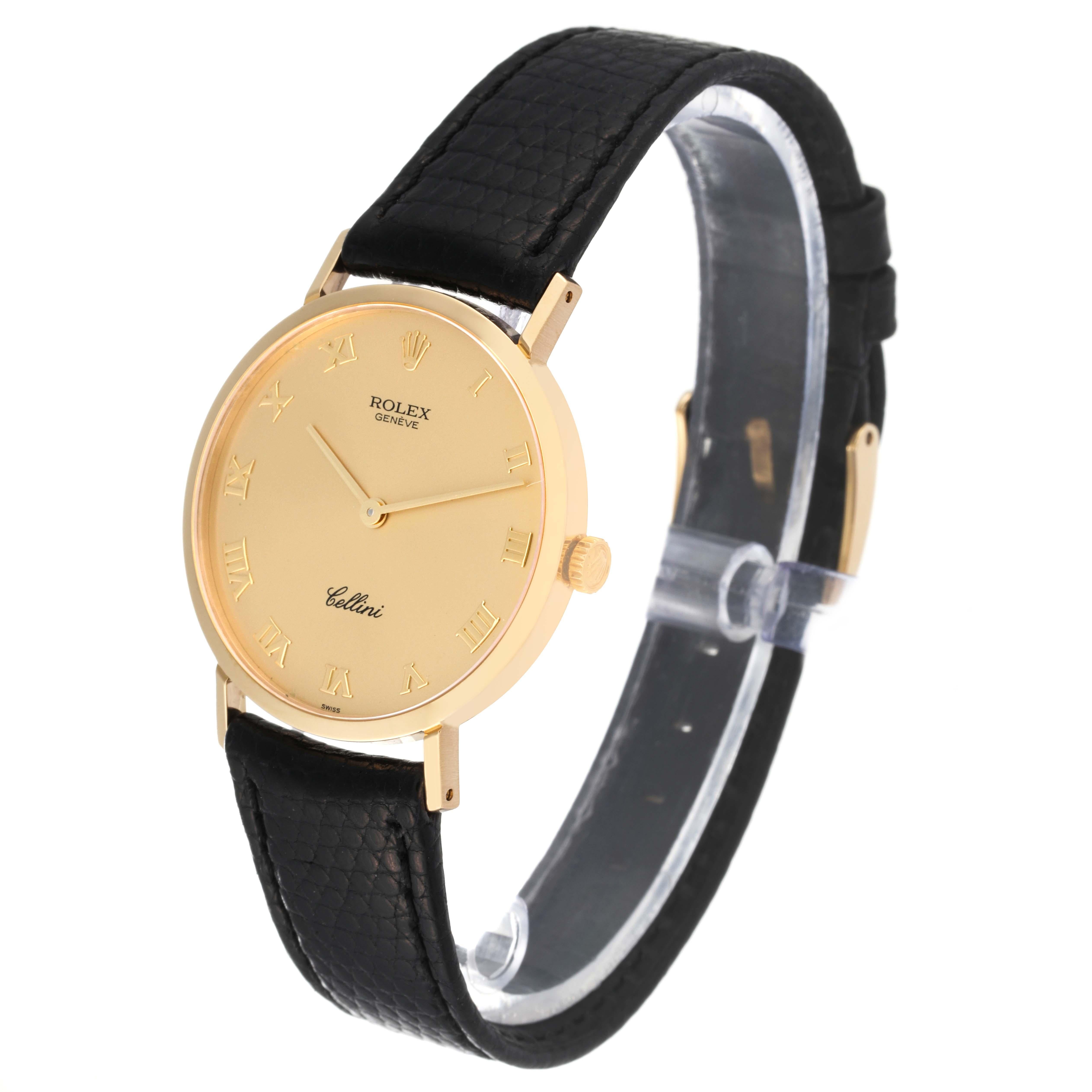 Rolex Cellini Classic Yellow Gold Black Strap Mens Watch 4112 In Excellent Condition In Atlanta, GA