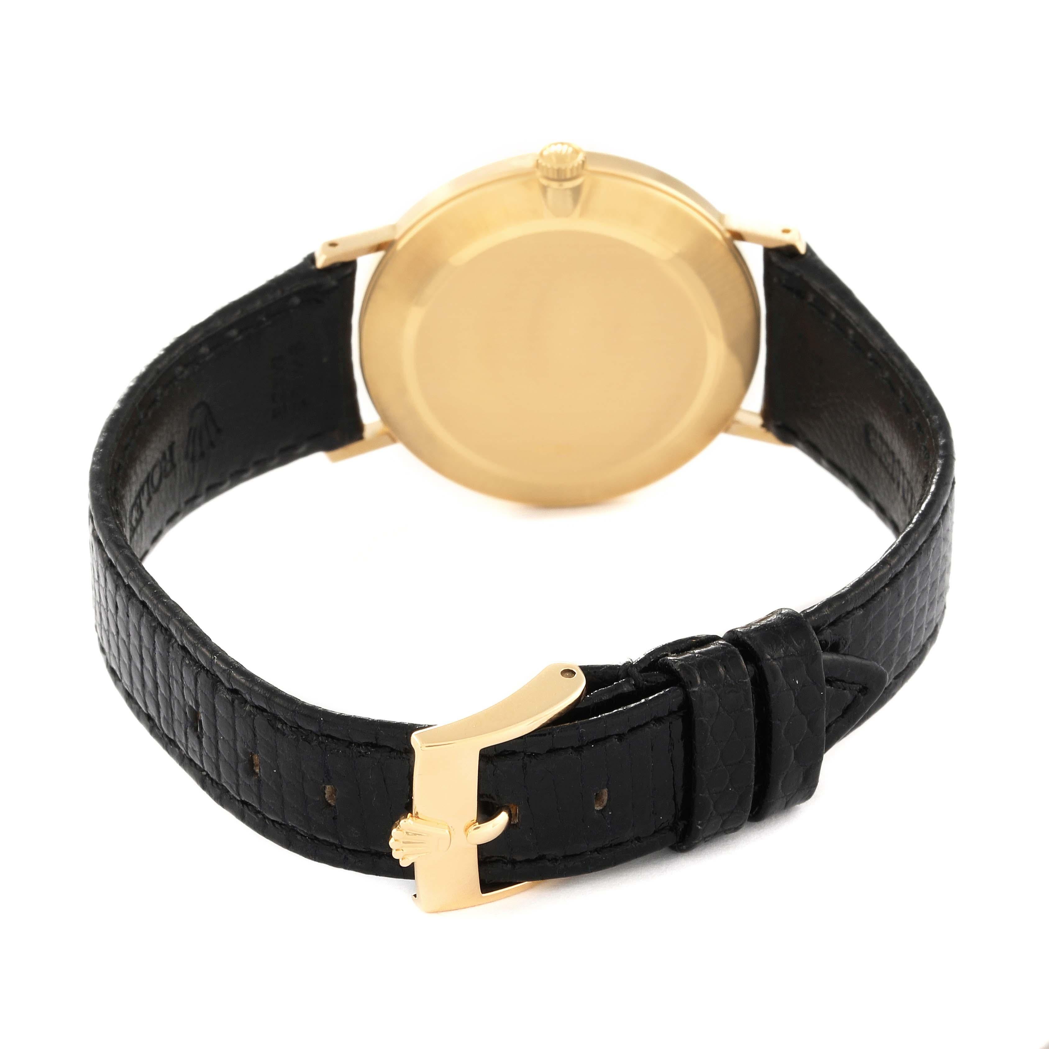 Men's Rolex Cellini Classic Yellow Gold Black Strap Mens Watch 4112