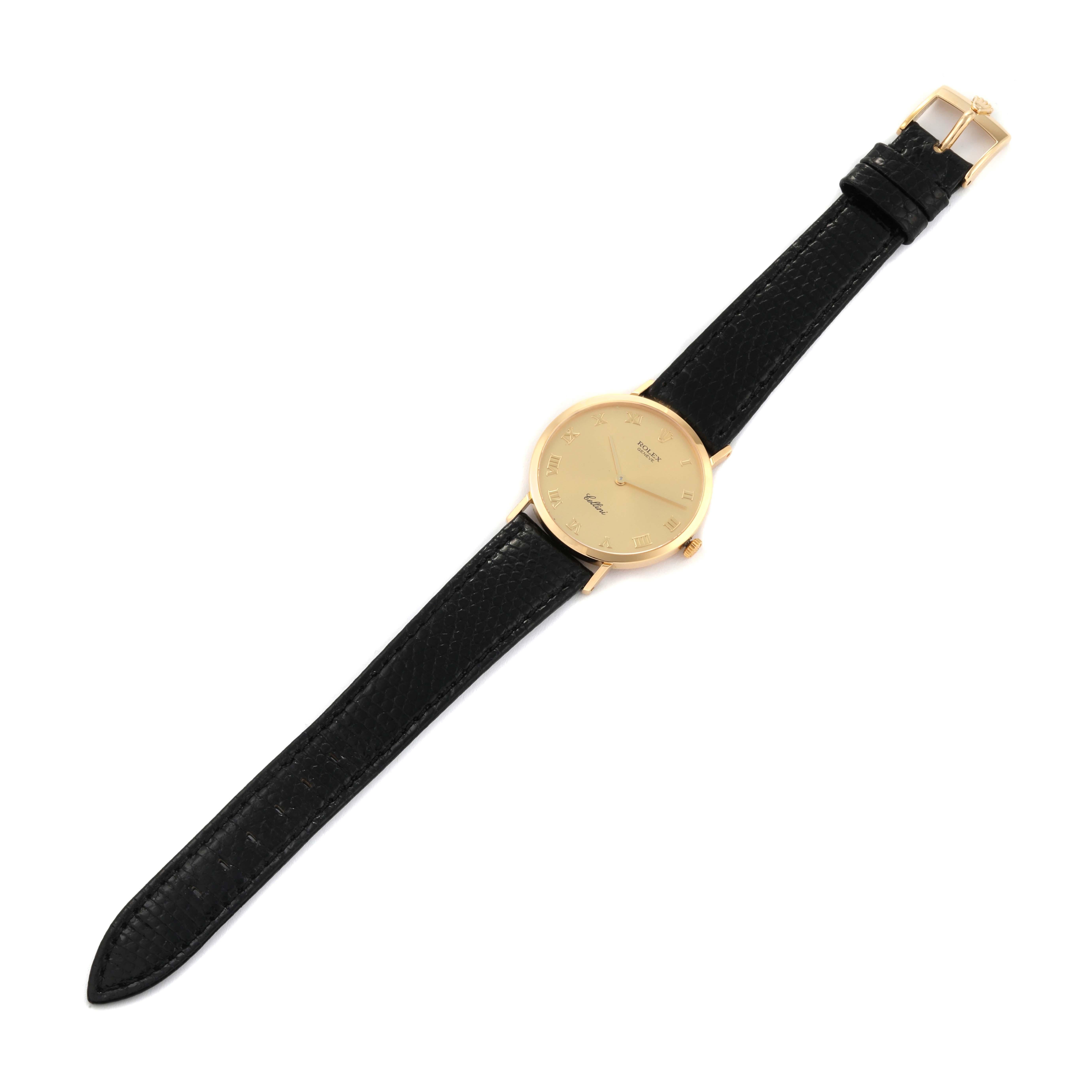 Rolex Cellini Classic Yellow Gold Black Strap Mens Watch 4112 2