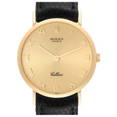 Rolex Cellini Classic Yellow Gold Black Strap Mens Watch 4112