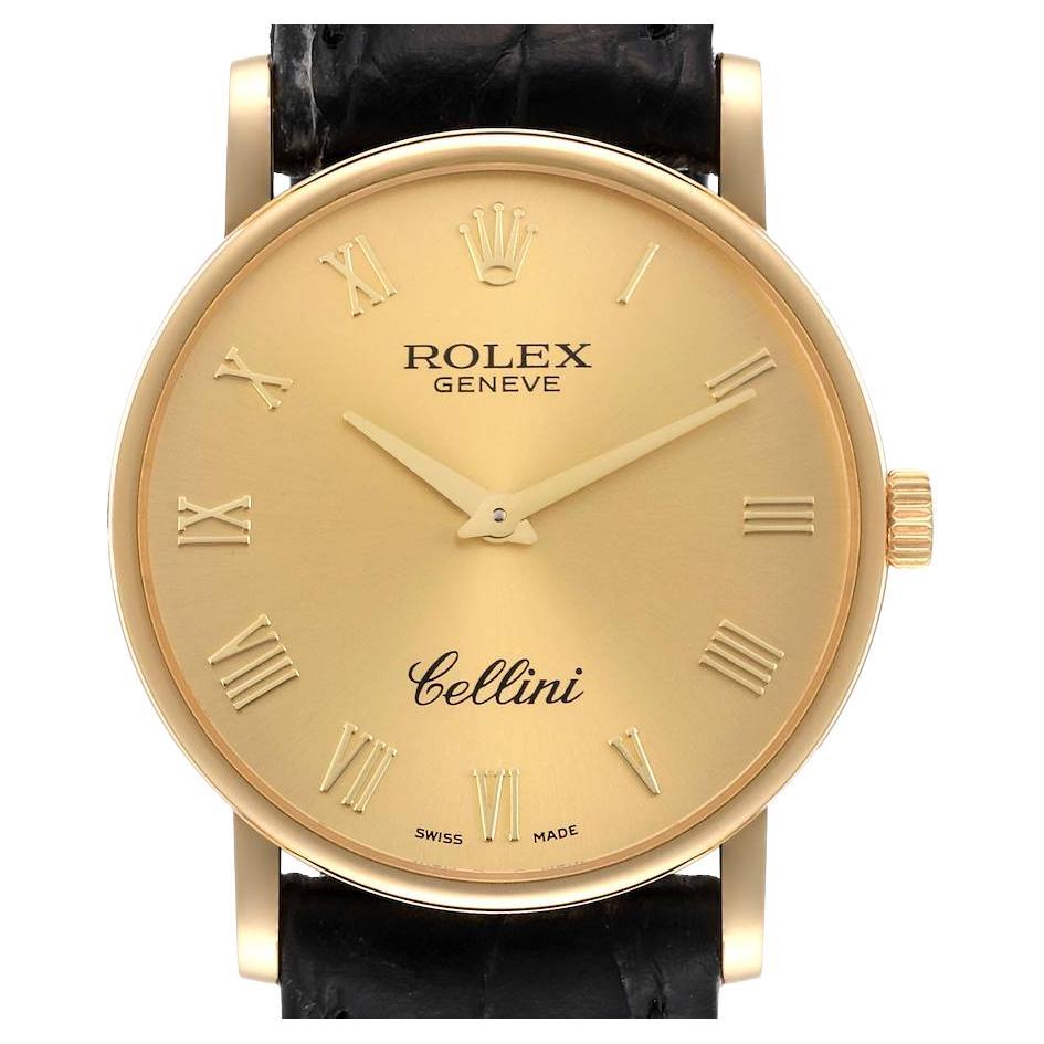 Rolex Cellini Classic Yellow Gold Black Strap Mens Watch 5115