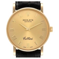Rolex Cellini Classic Yellow Gold Black Strap Mens Watch 5115
