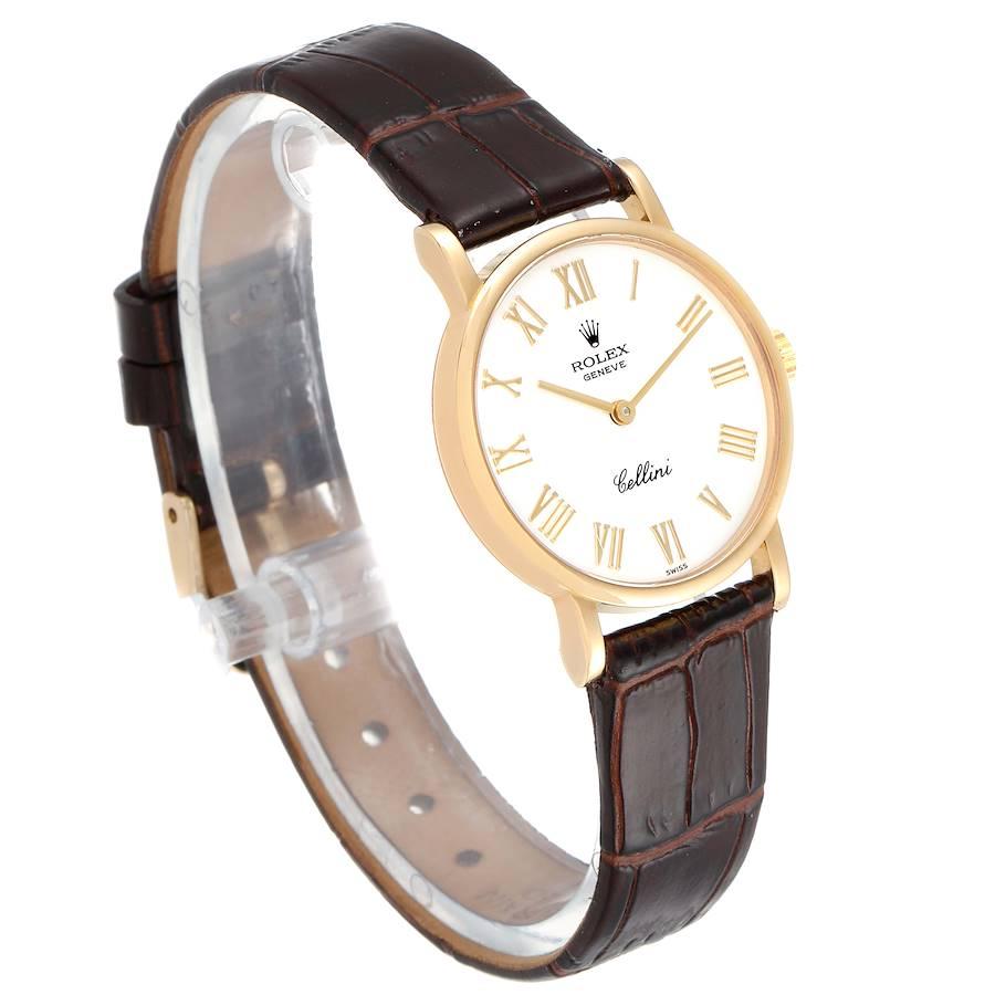 Rolex Cellini Classic Yellow Gold Brown Strap Ladies Watch 5109 In Excellent Condition For Sale In Atlanta, GA