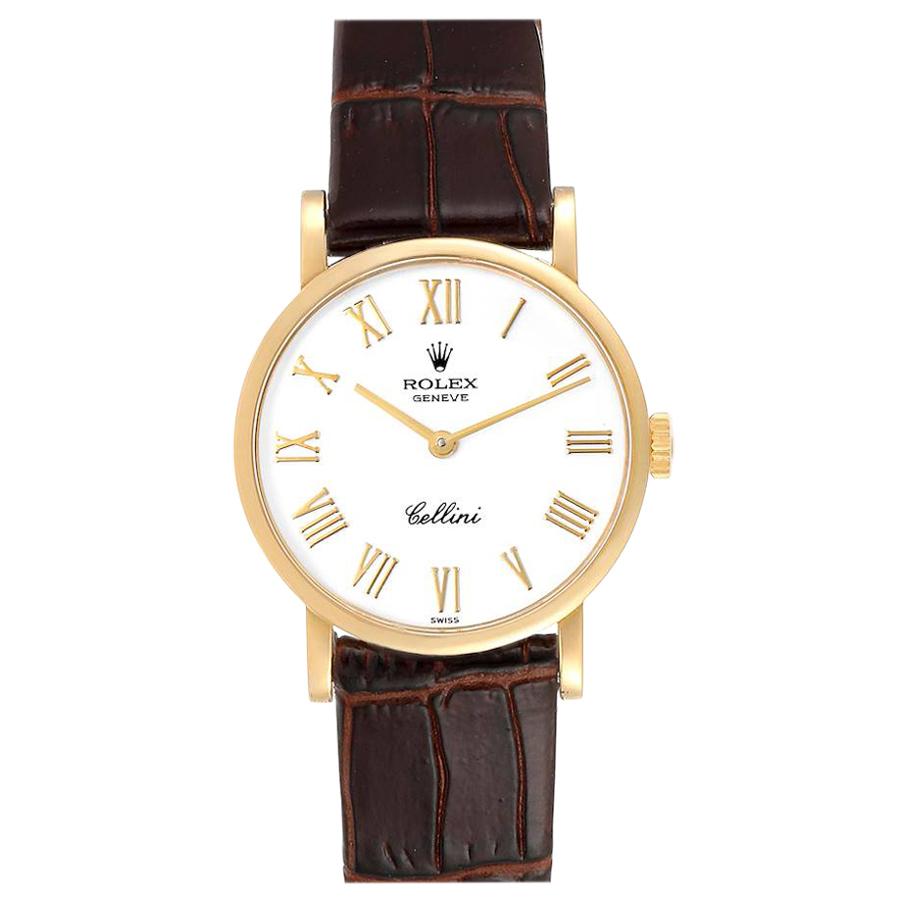 Rolex Cellini Classic Yellow Gold Brown Strap Ladies Watch 5109 For Sale