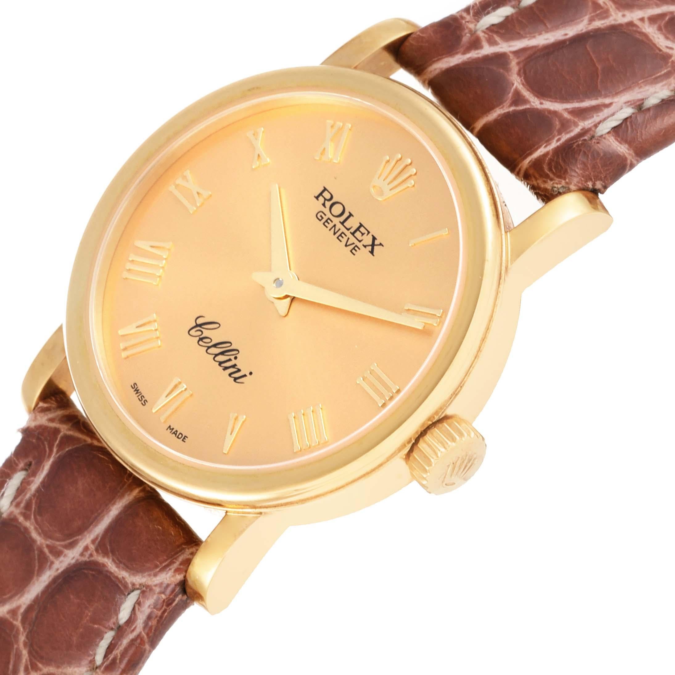 Rolex Cellini Classic Yellow Gold Brown Strap Ladies Watch 6110 Unworn 1