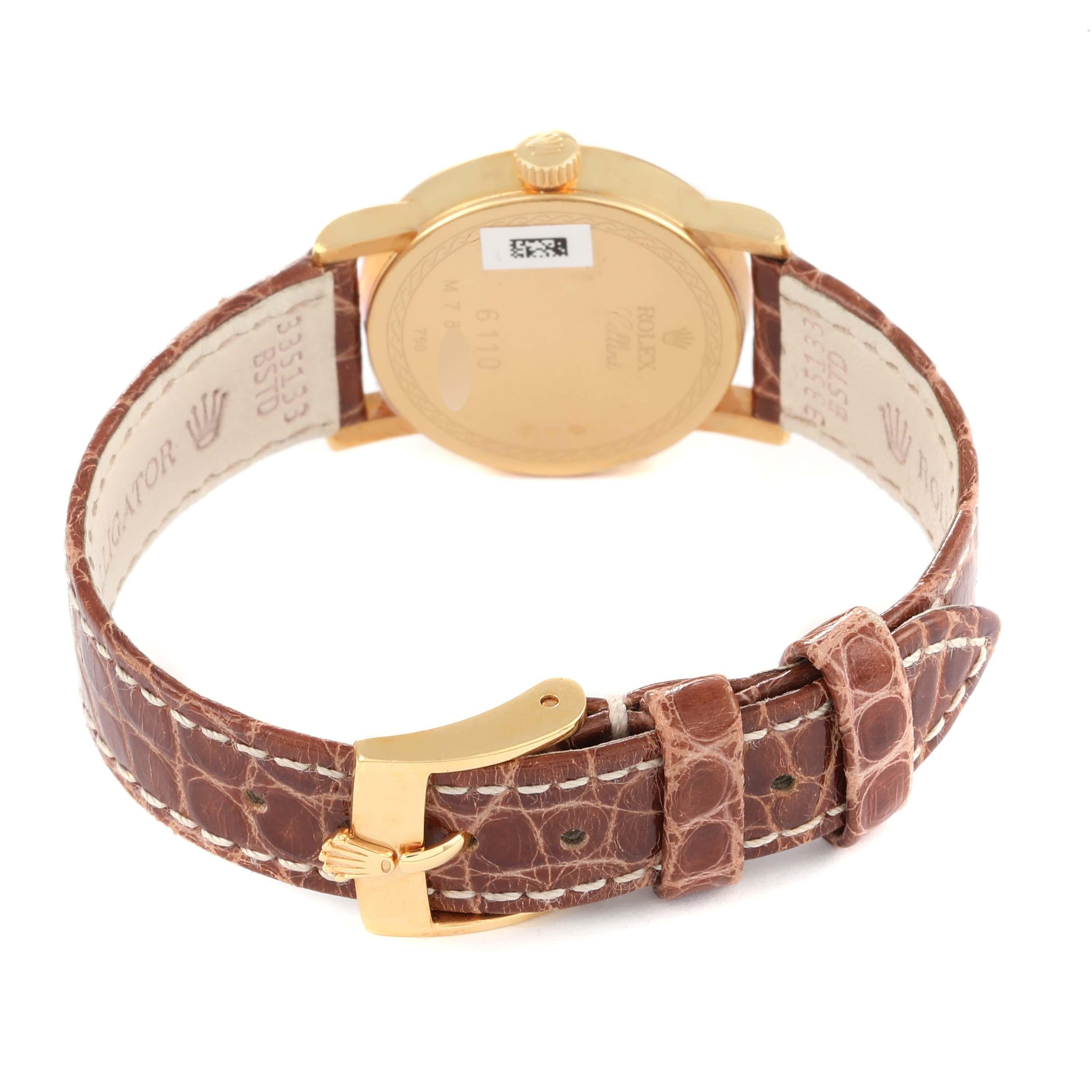 Rolex Cellini Classic Yellow Gold Brown Strap Ladies Watch 6110 Unworn 3